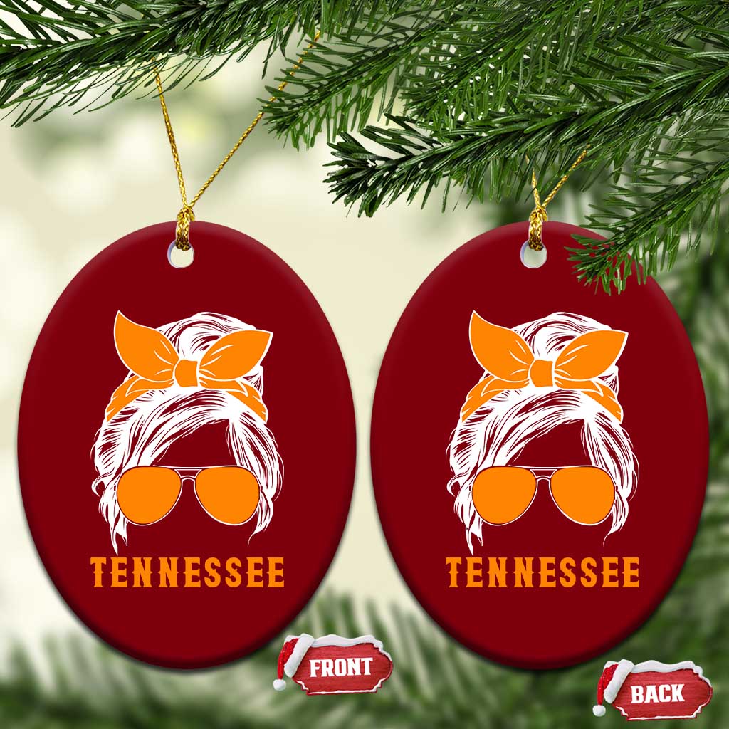 Tennessee Fan Ceramic Ornament Volunteers College Football Lover Game Day Messy Bun - Wonder Print Shop