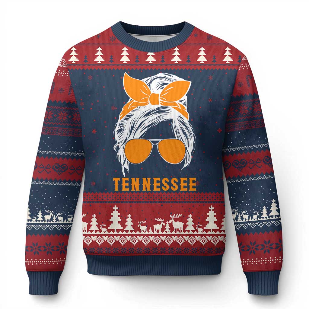 Tennessee Fan Ugly Christmas Sweater Volunteers College Football Lover Game Day Messy Bun - Wonder Print Shop