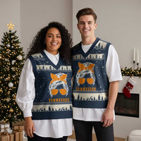 Tennessee Fan V-Neck Knit Sweater Vest Volunteers College Football Lover Game Day Messy Bun - Wonder Print Shop