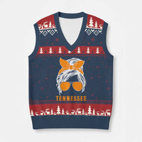 Tennessee Fan V-Neck Knit Sweater Vest Volunteers College Football Lover Game Day Messy Bun - Wonder Print Shop