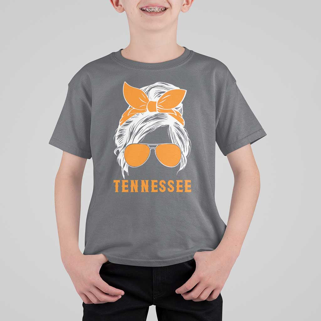 Tennessee Fan T Shirt For Kid Volunteers College Football Lover Game Day Messy Bun - Wonder Print Shop