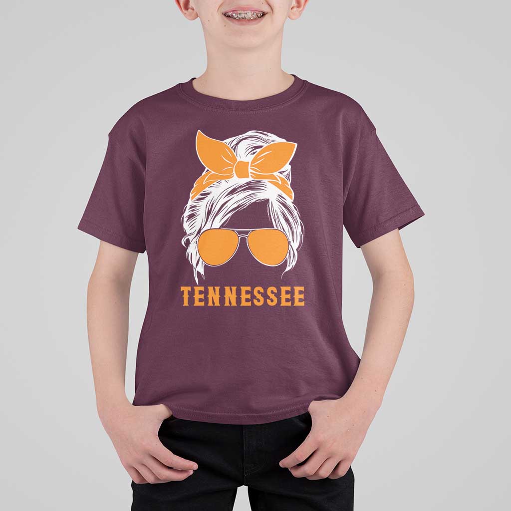 Tennessee Fan T Shirt For Kid Volunteers College Football Lover Game Day Messy Bun - Wonder Print Shop