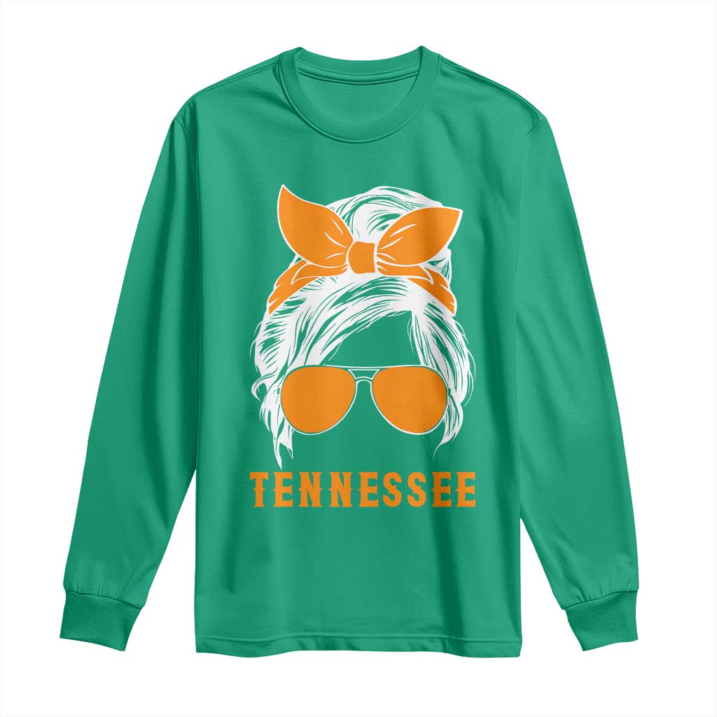 Tennessee Fan Long Sleeve Shirt Volunteers College Football Lover Game Day Messy Bun - Wonder Print Shop
