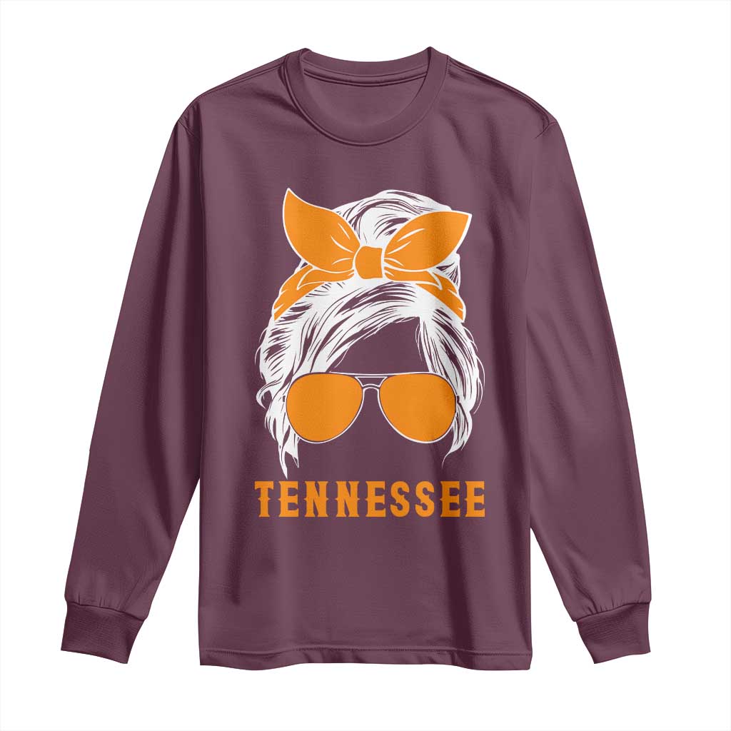 Tennessee Fan Long Sleeve Shirt Volunteers College Football Lover Game Day Messy Bun - Wonder Print Shop