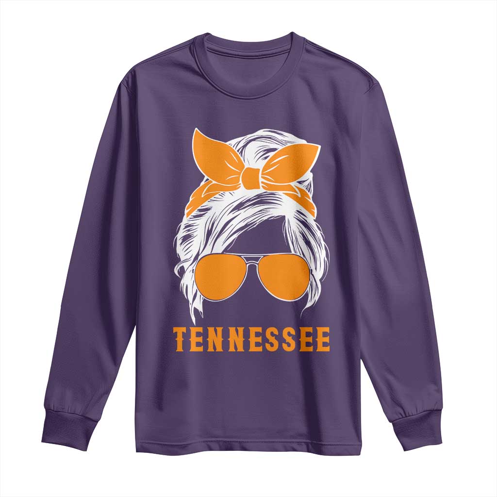 Tennessee Fan Long Sleeve Shirt Volunteers College Football Lover Game Day Messy Bun - Wonder Print Shop