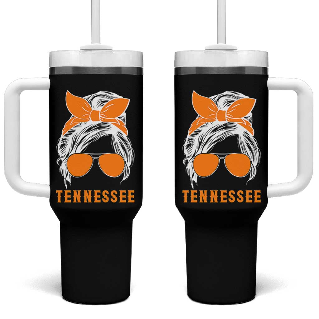 Tennessee Fan Tumbler With Handle Volunteers College Football Lover Game Day Messy Bun - Wonder Print Shop