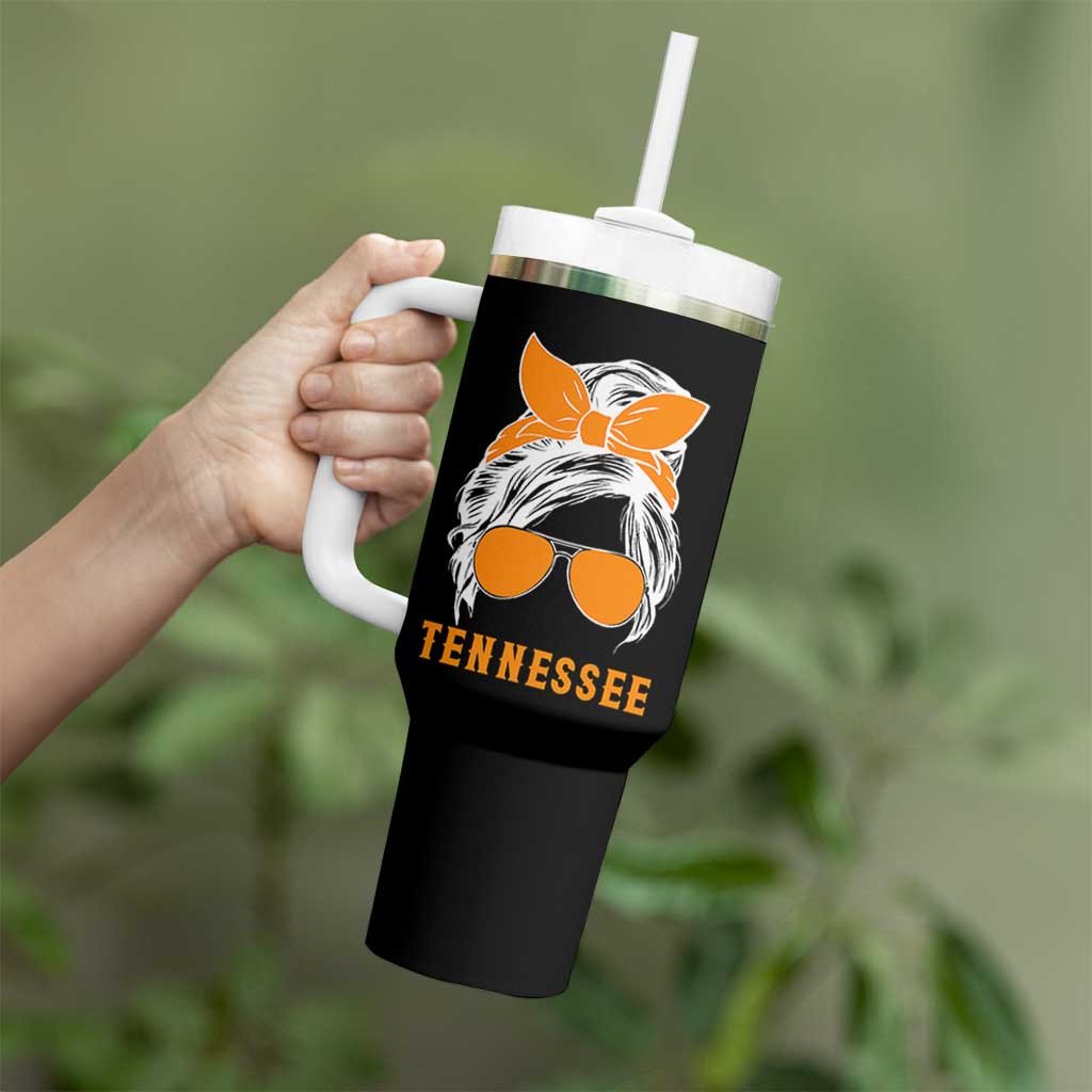 Tennessee Fan Tumbler With Handle Volunteers College Football Lover Game Day Messy Bun - Wonder Print Shop