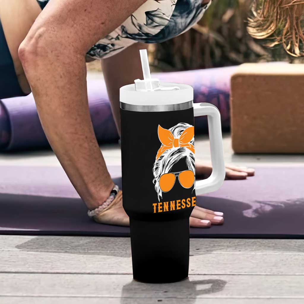 Tennessee Fan Tumbler With Handle Volunteers College Football Lover Game Day Messy Bun - Wonder Print Shop