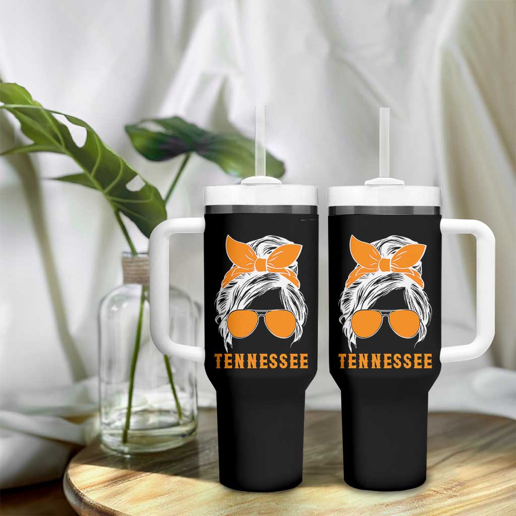 Tennessee Fan Tumbler With Handle Volunteers College Football Lover Game Day Messy Bun - Wonder Print Shop