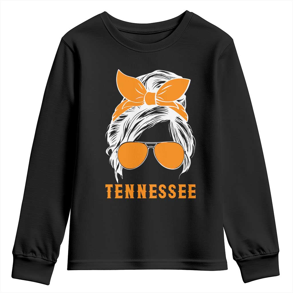 Tennessee Fan Youth Sweatshirt Volunteers College Football Lover Game Day Messy Bun - Wonder Print Shop