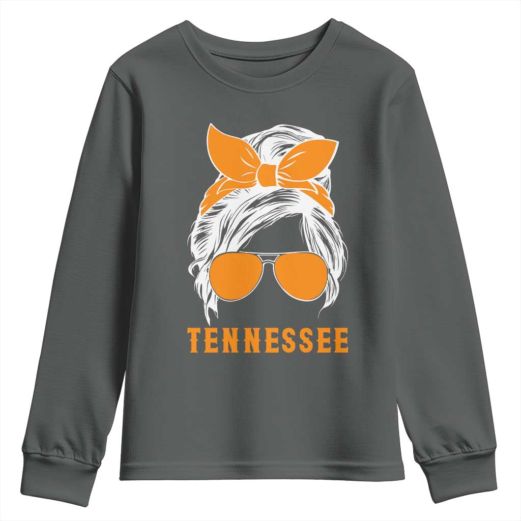 Tennessee Fan Youth Sweatshirt Volunteers College Football Lover Game Day Messy Bun - Wonder Print Shop