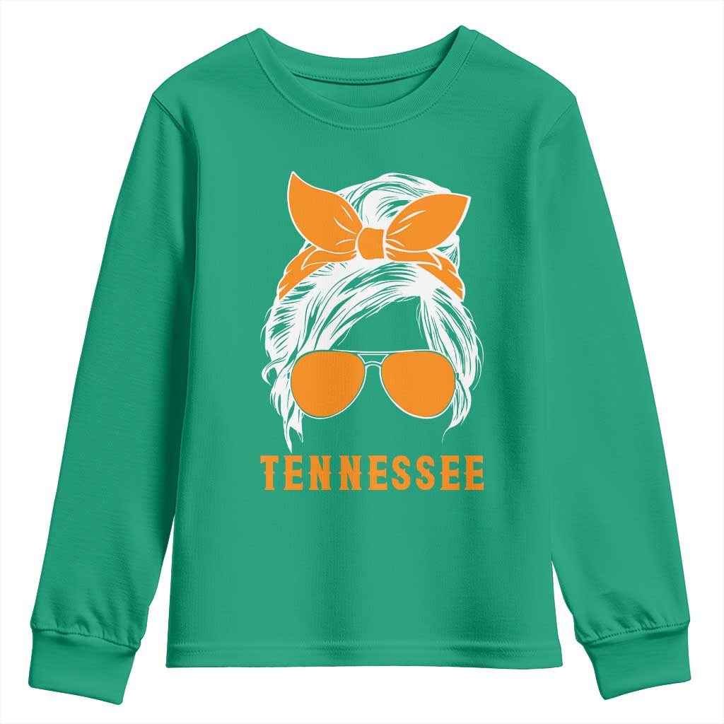 Tennessee Fan Youth Sweatshirt Volunteers College Football Lover Game Day Messy Bun - Wonder Print Shop