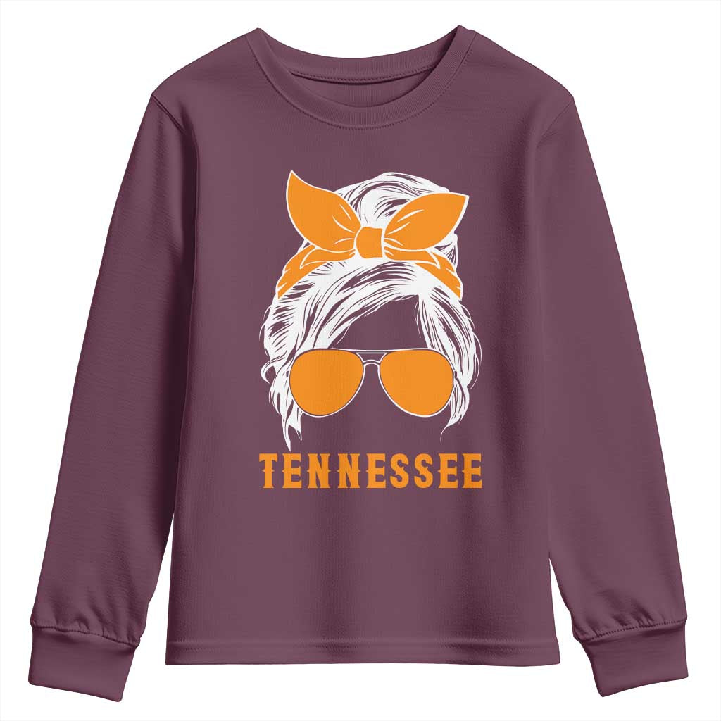 Tennessee Fan Youth Sweatshirt Volunteers College Football Lover Game Day Messy Bun - Wonder Print Shop