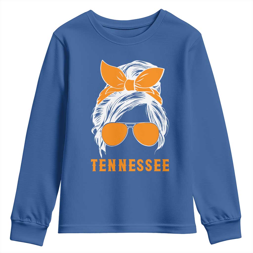 Tennessee Fan Youth Sweatshirt Volunteers College Football Lover Game Day Messy Bun - Wonder Print Shop