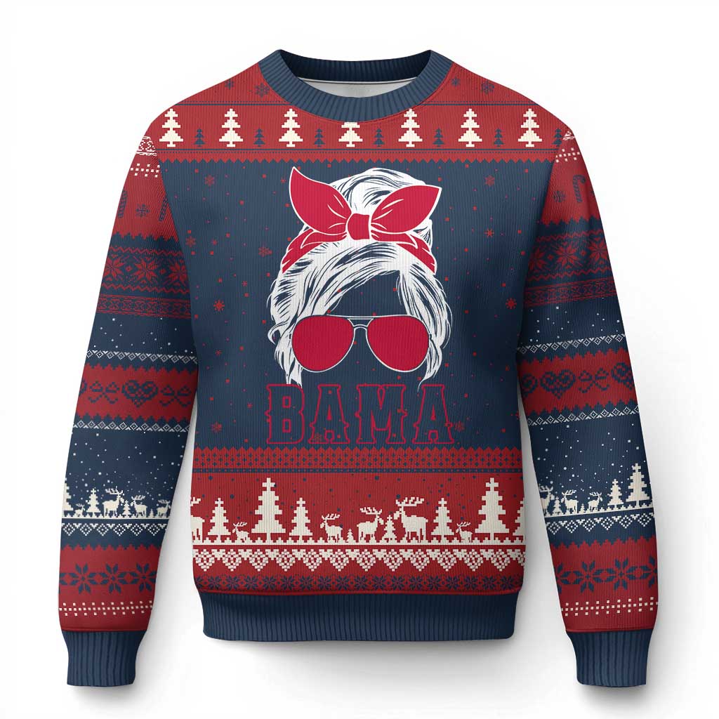 Alabama Fan Ugly Christmas Sweater Bama Football Lover Game Day Messy Bun - Wonder Print Shop