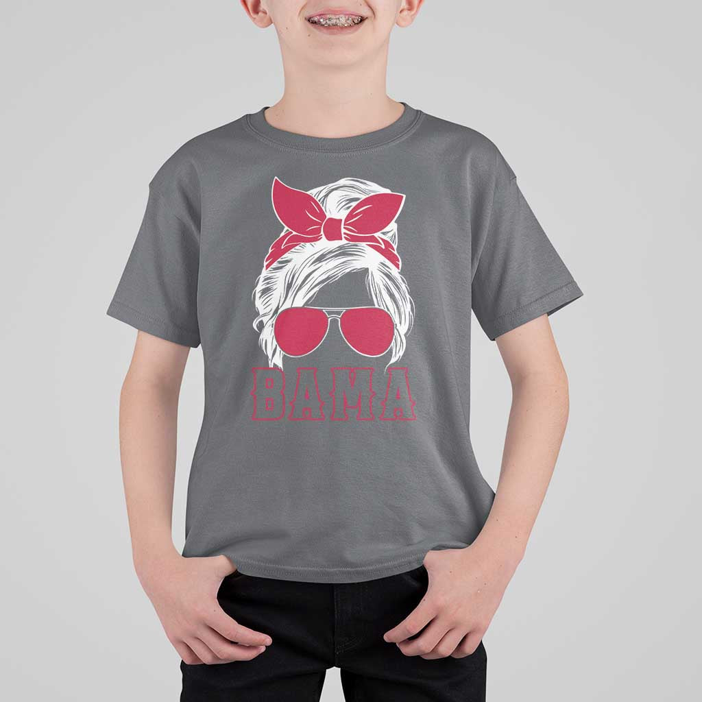 Alabama Fan T Shirt For Kid Bama Football Lover Game Day Messy Bun - Wonder Print Shop