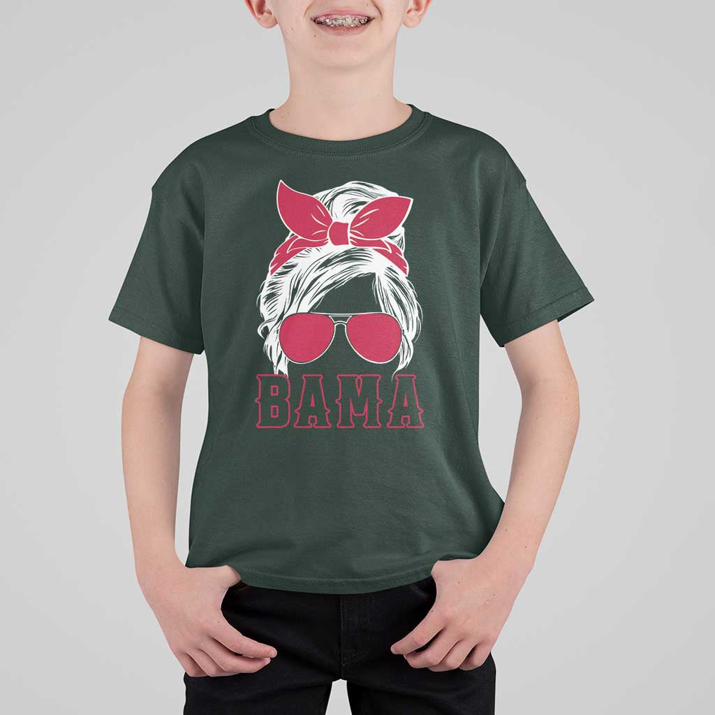 Alabama Fan T Shirt For Kid Bama Football Lover Game Day Messy Bun - Wonder Print Shop