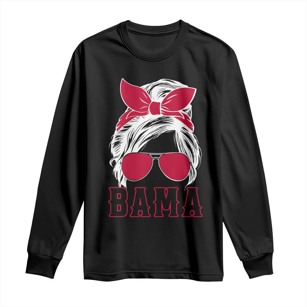 Alabama Fan Long Sleeve Shirt Bama Football Lover Game Day Messy Bun - Wonder Print Shop