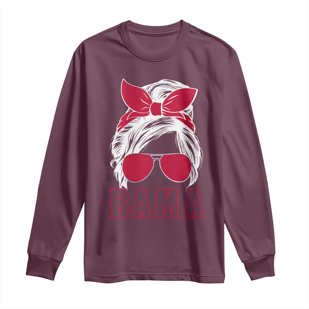 Alabama Fan Long Sleeve Shirt Bama Football Lover Game Day Messy Bun - Wonder Print Shop