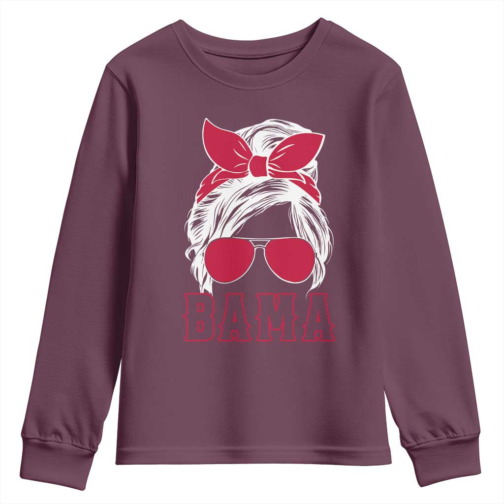 Alabama Fan Youth Sweatshirt Bama Football Lover Game Day Messy Bun - Wonder Print Shop