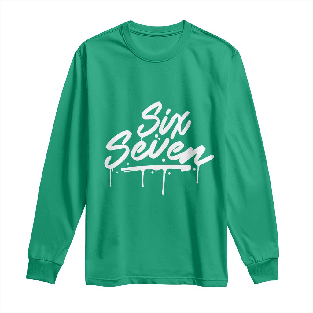 Fun Six Seven Meme Long Sleeve Shirt Funny 6 7 Meme Gen Alpha Slang Streetwear - Wonder Print Shop
