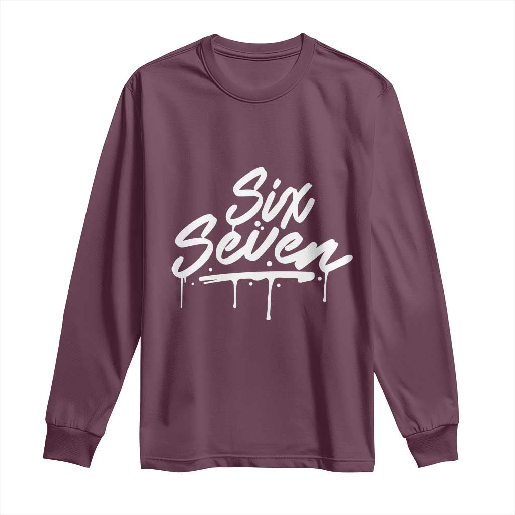 Fun Six Seven Meme Long Sleeve Shirt Funny 6 7 Meme Gen Alpha Slang Streetwear - Wonder Print Shop