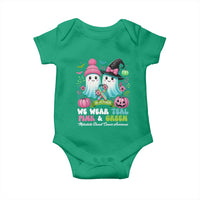 Metastatic Breast Cancer Awareness Ghost Baby Onesie Halloween Green Teal Pink Ribbon - Wonder Print Shop