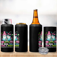 Metastatic Breast Cancer Awareness Ghost 4 in 1 Can Cooler Tumbler Halloween Green Teal Pink Ribbon - Wonder Print Shop