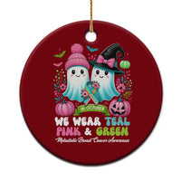 Metastatic Breast Cancer Awareness Ghost Ceramic Ornament Halloween Green Teal Pink Ribbon - Wonder Print Shop
