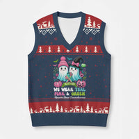 Metastatic Breast Cancer Awareness Ghost V-Neck Knit Sweater Vest Halloween Green Teal Pink Ribbon - Wonder Print Shop