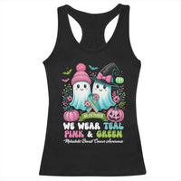 Metastatic Breast Cancer Awareness Ghost Racerback Tank Top Halloween Green Teal Pink Ribbon - Wonder Print Shop