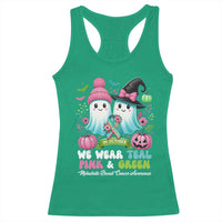 Metastatic Breast Cancer Awareness Ghost Racerback Tank Top Halloween Green Teal Pink Ribbon - Wonder Print Shop