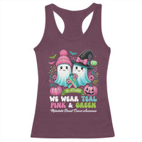 Metastatic Breast Cancer Awareness Ghost Racerback Tank Top Halloween Green Teal Pink Ribbon - Wonder Print Shop