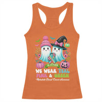 Metastatic Breast Cancer Awareness Ghost Racerback Tank Top Halloween Green Teal Pink Ribbon - Wonder Print Shop