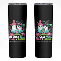 Metastatic Breast Cancer Awareness Ghost Skinny Tumbler Halloween Green Teal Pink Ribbon - Wonder Print Shop