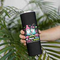 Metastatic Breast Cancer Awareness Ghost Skinny Tumbler Halloween Green Teal Pink Ribbon - Wonder Print Shop
