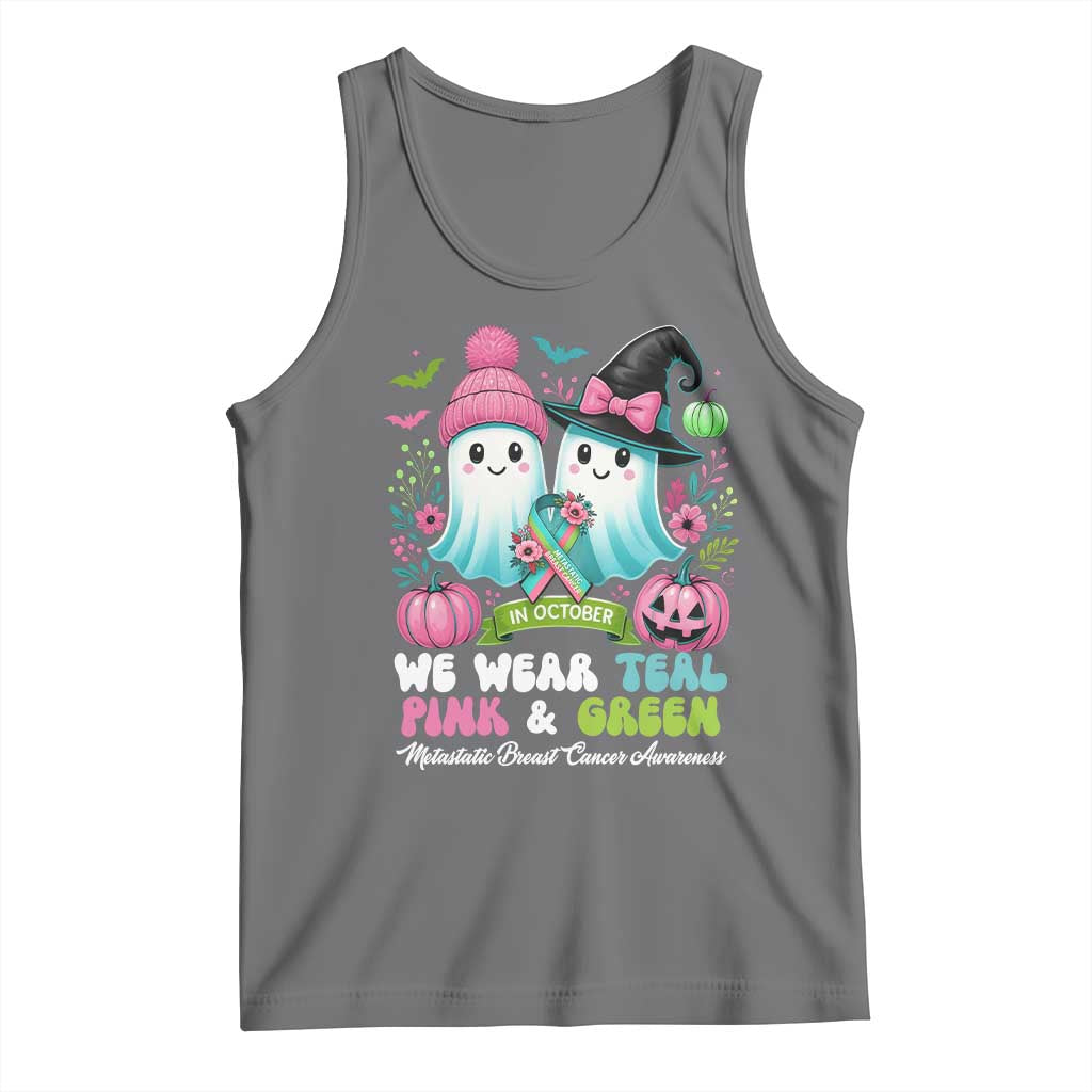 Metastatic Breast Cancer Awareness Ghost Tank Top Halloween Green Teal Pink Ribbon - Wonder Print Shop