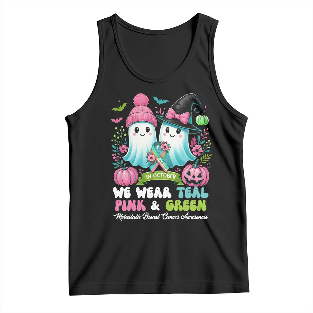 Metastatic Breast Cancer Awareness Ghost Tank Top Halloween Green Teal Pink Ribbon - Wonder Print Shop