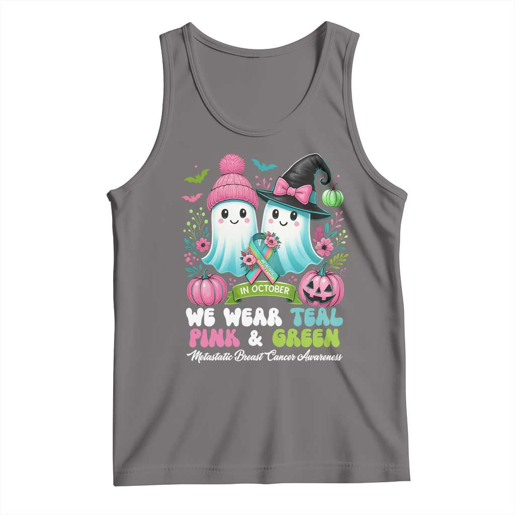 Metastatic Breast Cancer Awareness Ghost Tank Top Halloween Green Teal Pink Ribbon - Wonder Print Shop