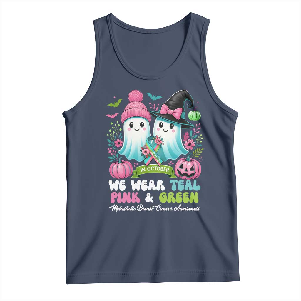 Metastatic Breast Cancer Awareness Ghost Tank Top Halloween Green Teal Pink Ribbon - Wonder Print Shop
