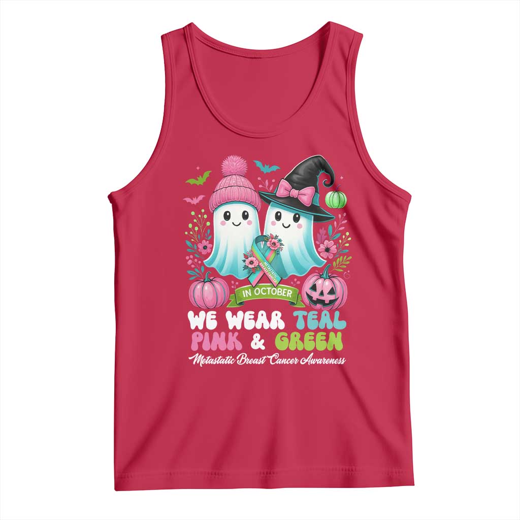 Metastatic Breast Cancer Awareness Ghost Tank Top Halloween Green Teal Pink Ribbon - Wonder Print Shop