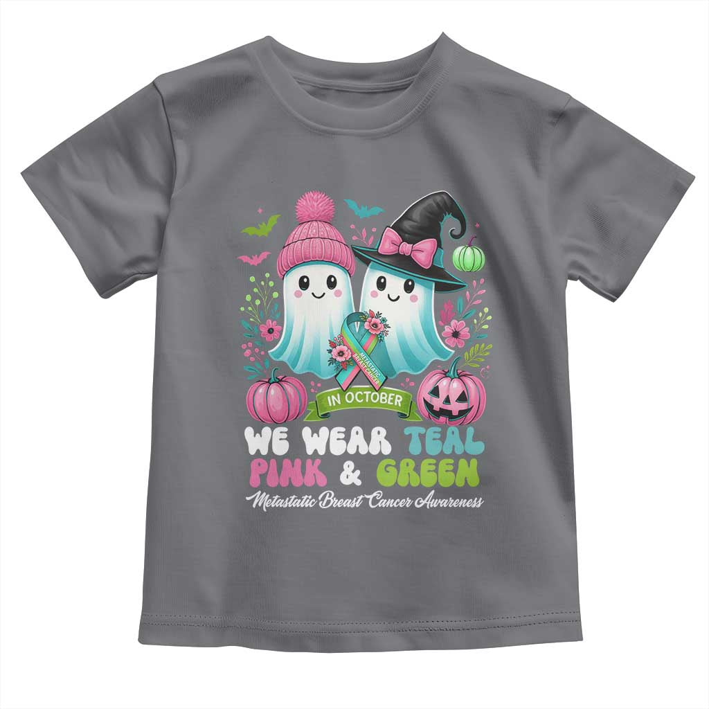 Metastatic Breast Cancer Awareness Ghost Toddler T Shirt Halloween Green Teal Pink Ribbon - Wonder Print Shop