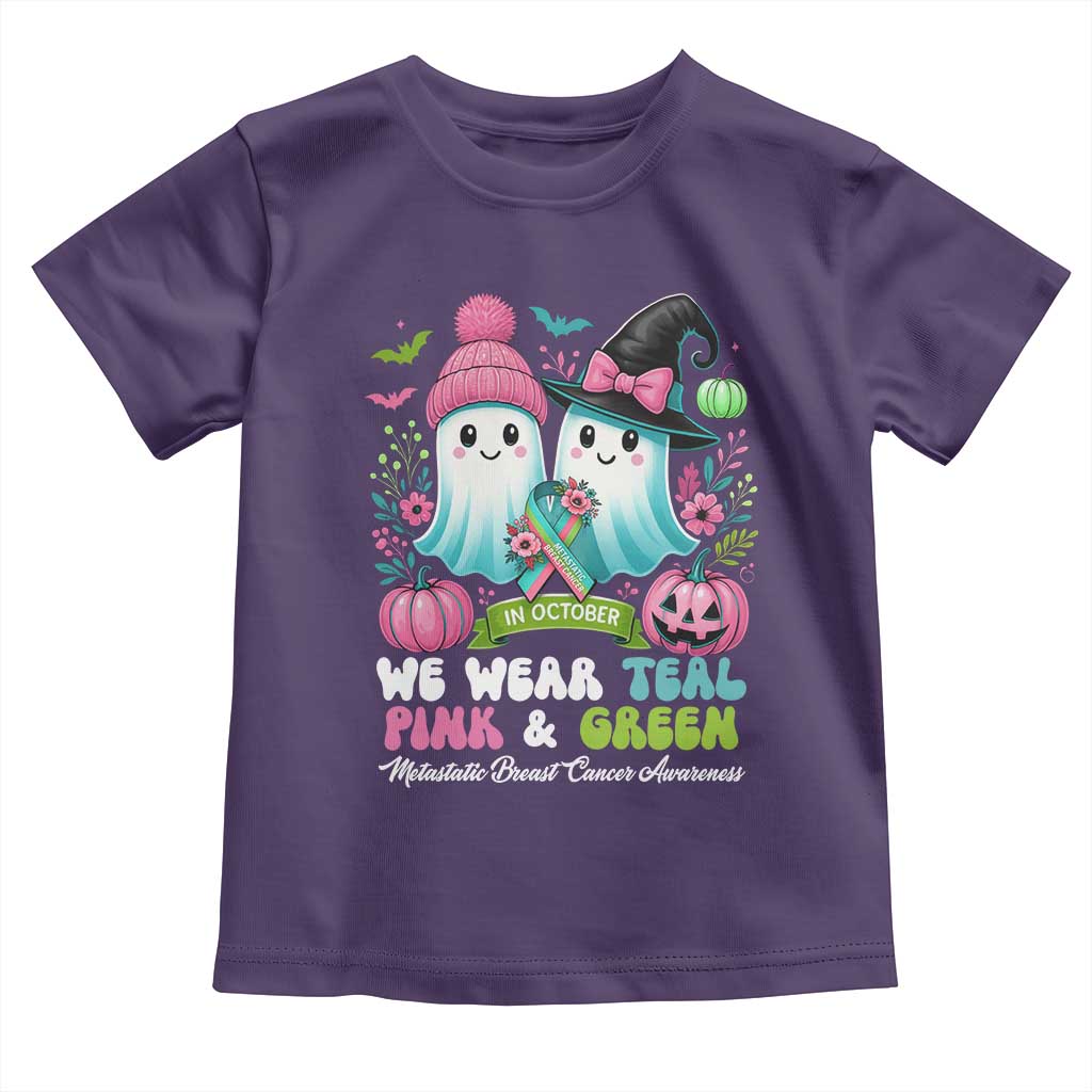 Metastatic Breast Cancer Awareness Ghost Toddler T Shirt Halloween Green Teal Pink Ribbon - Wonder Print Shop