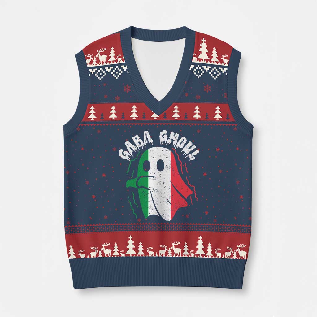 Gabagool Ghost Italian V-Neck Knit Sweater Vest Funny Halloween Costume Gaba Ghoul Pun - Wonder Print Shop