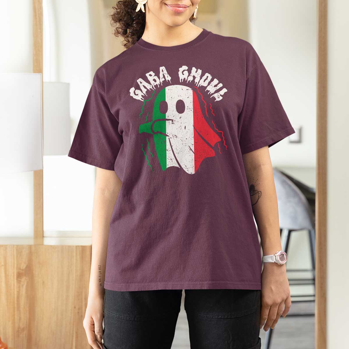 Gabagool Ghost Italian T Shirt For Women Funny Halloween Costume Gaba Ghoul Pun - Wonder Print Shop