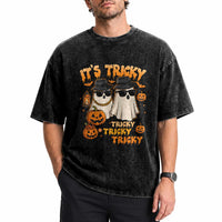 Funny Ghost Washed Cotton T-Shirt It's Tricky Tricky Tricky 90s Nostalgia Halloween Costume