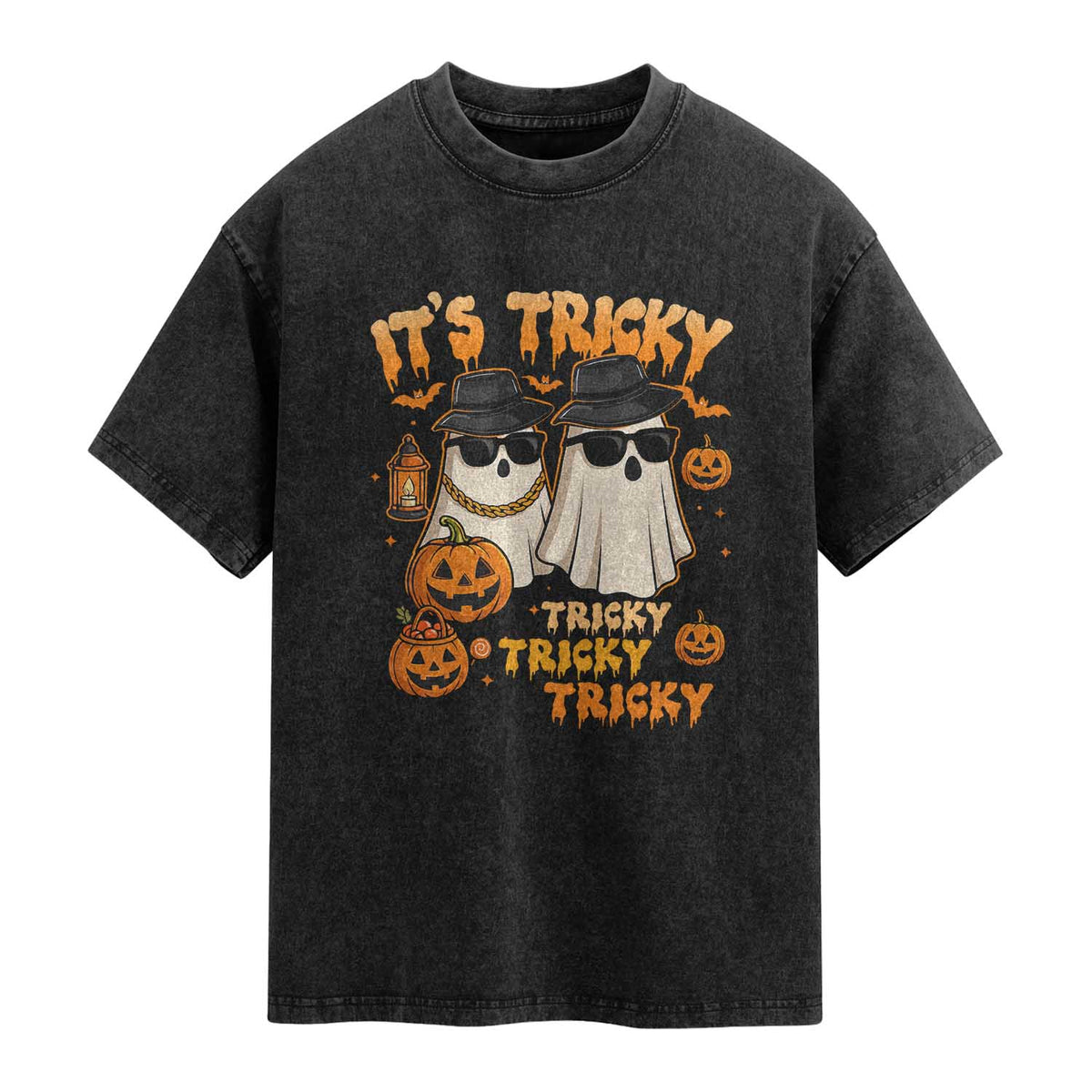 Funny Ghost Washed Cotton T-Shirt It's Tricky Tricky Tricky 90s Nostalgia Halloween Costume