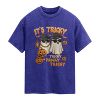 Funny Ghost Washed Cotton T-Shirt It's Tricky Tricky Tricky 90s Nostalgia Halloween Costume