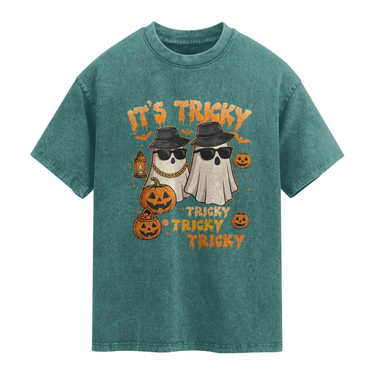 Funny Ghost Washed Cotton T-Shirt It's Tricky Tricky Tricky 90s Nostalgia Halloween Costume