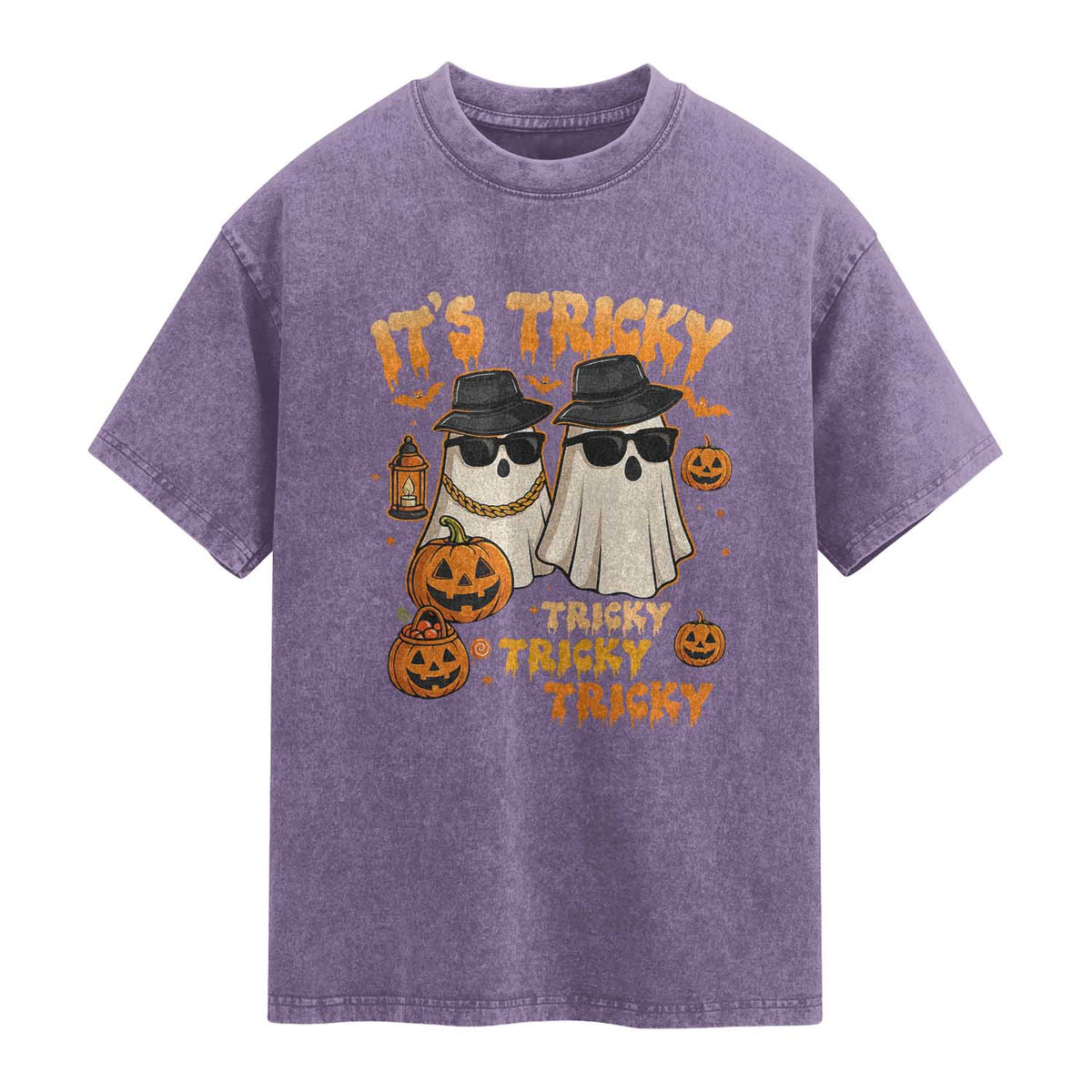 Funny Ghost Washed Cotton T-Shirt It's Tricky Tricky Tricky 90s Nostalgia Halloween Costume